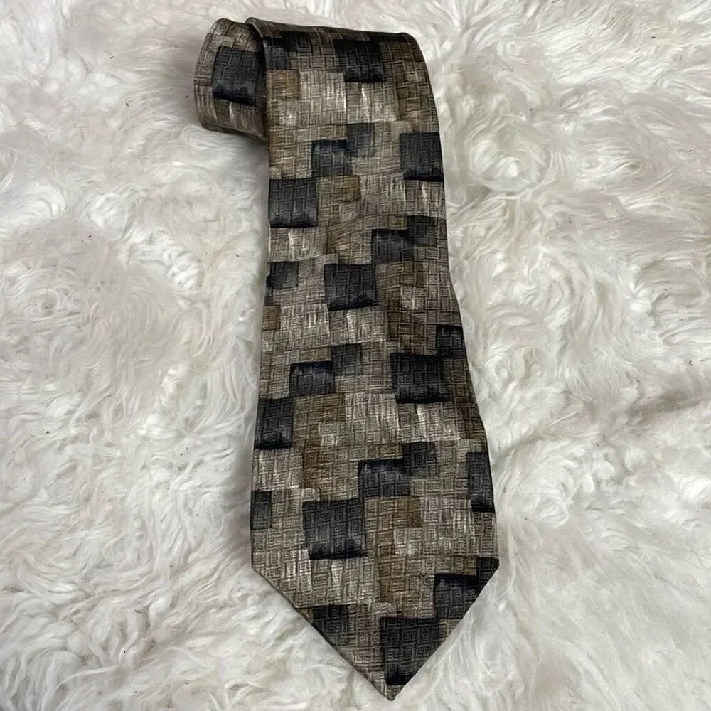 PIERRE CARDIN Mens All Silk Tie Abstract Taupe Black Tan Dressy Career Classy